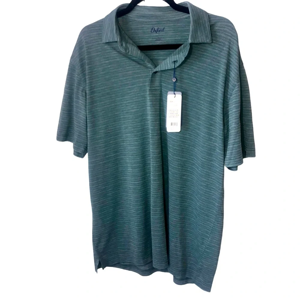 Oxford‎ Blue Polo Stripe Short Sleeve Golf Moisture Wicking Large
